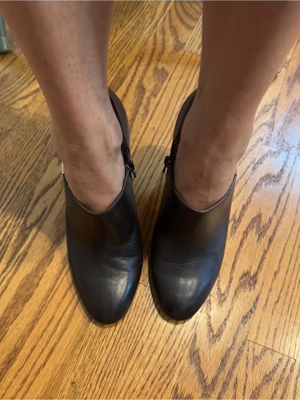Coach Dark Brown Leather Ankle Booties with Gold Accent - Picture 10 of 12